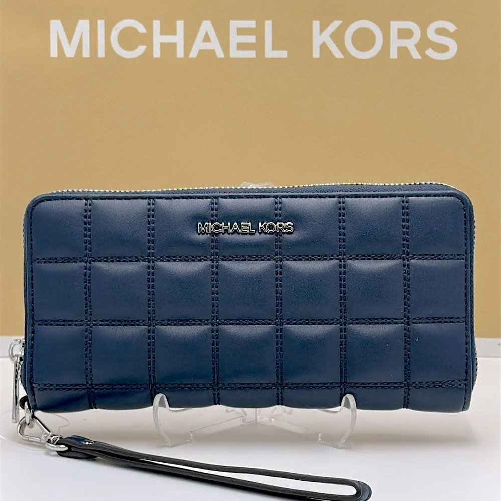 MICHAEL KORS Continental Wristlet Phone Case Wallet Navy NWT